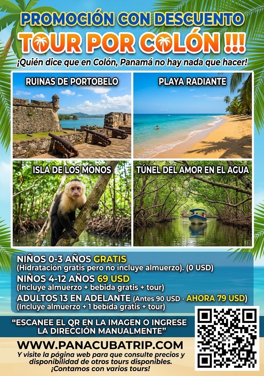 Cartel de la promoción del Tour por Colón con precios