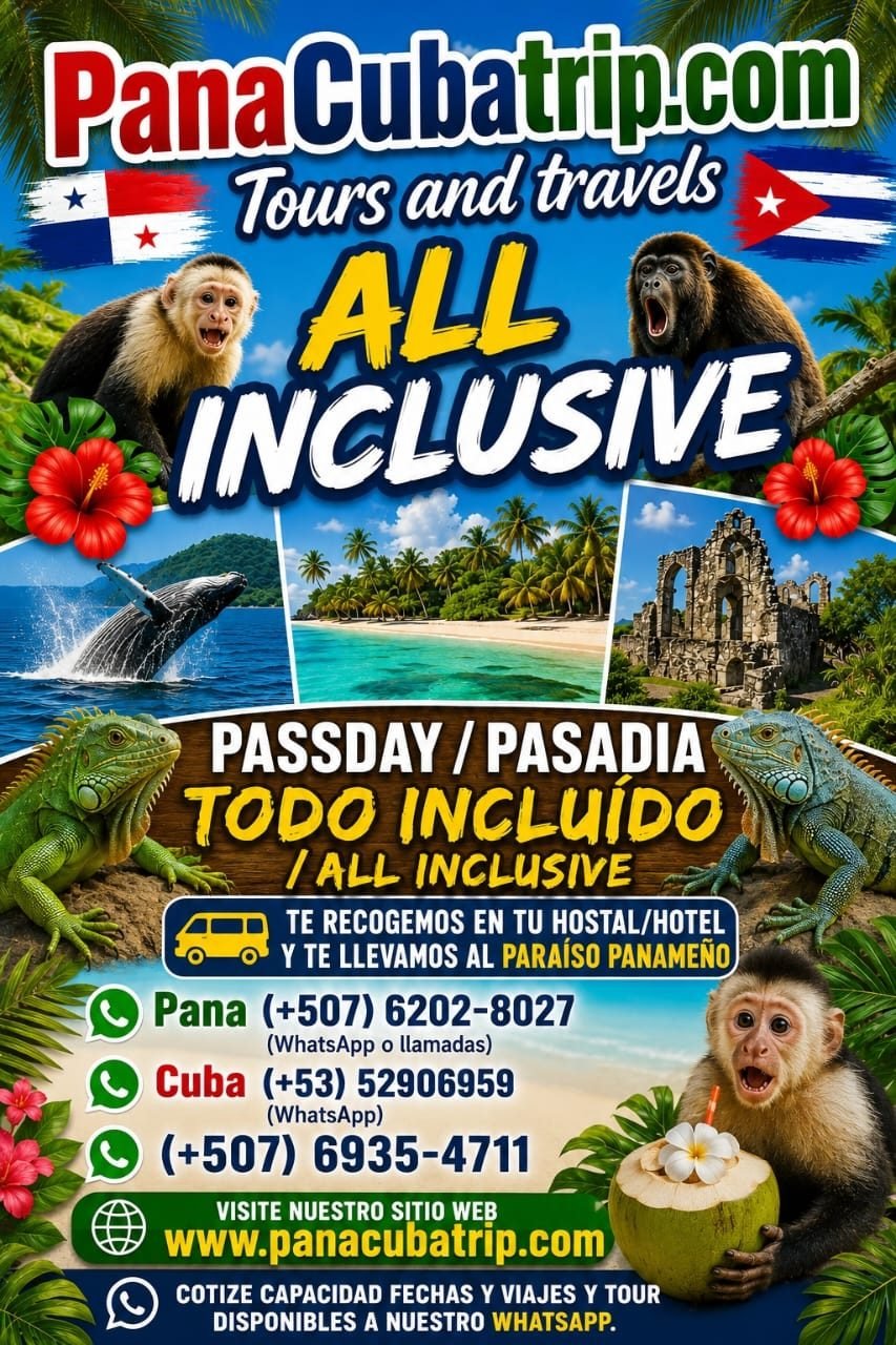 Cartel PanaCubaTrip: Tours and travels, All inclusive, pasadía todo incluido
